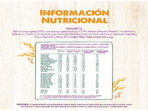 Información nutricional Nestum Organico